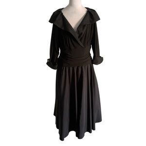 Jessica Howard Women’s Black Large V Neck Elegant Black Tulle Skirt Midi Dress